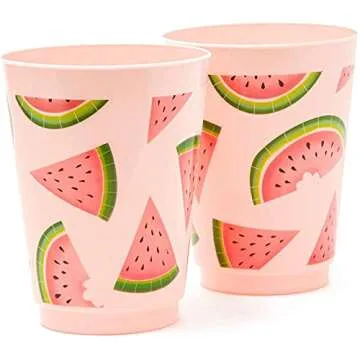 Pink Plastic Tumbler Cups for Watermelon Parties - 16 Pack