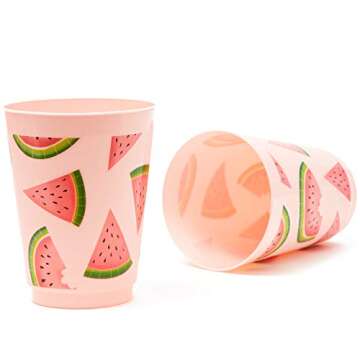 Pink Plastic Tumbler Cups for Watermelon Parties - 16 Pack