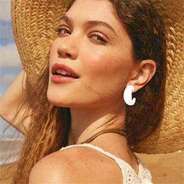 WCRAZYE Colorful Acrylic Chunky Hoop Earrings for Women Lightweight Exaggerated Geometric Earrings Minimalist Earrings Retro Neon Earrings StatementJewellery (White And Red)