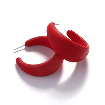 WCRAZYE Colorful Acrylic Chunky Hoop Earrings for Women Lightweight Exaggerated Geometric Earrings Minimalist Earrings Retro Neon Earrings StatementJewellery (White And Red)