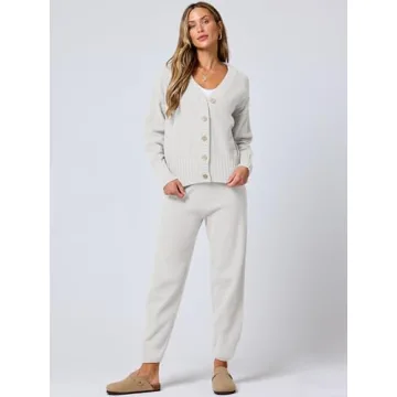 ANRABESS Women 2 Piece Waffle Knit Cardigan Lounge Set
