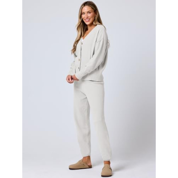 ANRABESS Women 2 Piece Waffle Knit Cardigan Lounge Set