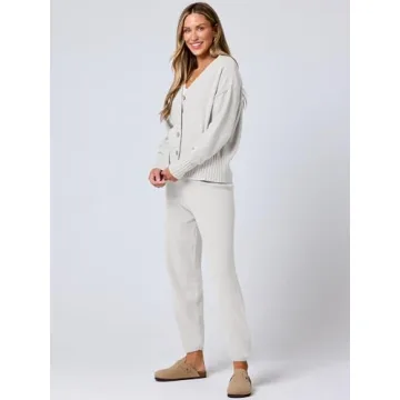 ANRABESS Women 2 Piece Waffle Knit Cardigan Lounge Set