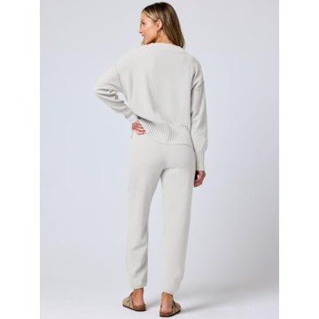 ANRABESS Women 2 Piece Waffle Knit Cardigan Lounge Set