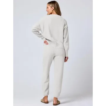 ANRABESS Women 2 Piece Waffle Knit Cardigan Lounge Set