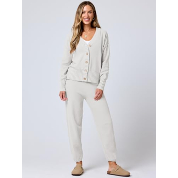 ANRABESS Women 2 Piece Waffle Knit Cardigan Lounge Set