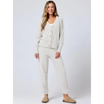 ANRABESS Women 2 Piece Waffle Knit Cardigan Lounge Set