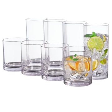 US Acrylic Classic Clear Plastic Reusable Drinking Glasses (Set of 8) 12oz Rocks & 16oz Water Cups |...