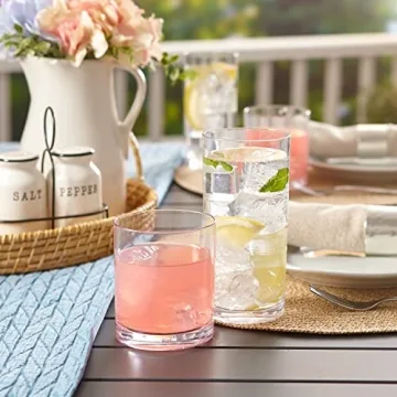 US Acrylic Classic Clear Plastic Reusable Drinking Glasses (Set of 8) 12oz Rocks & 16oz Water Cups | BPA-Free Tumblers, Made in USA | Top-Rack Dishwasher Safe