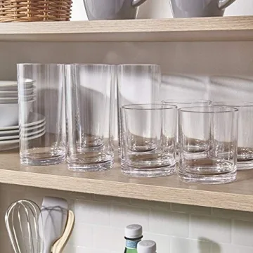 US Acrylic Classic Clear Plastic Reusable Drinking Glasses (Set of 8) 12oz Rocks & 16oz Water Cups | BPA-Free Tumblers, Made in USA | Top-Rack Dishwasher Safe