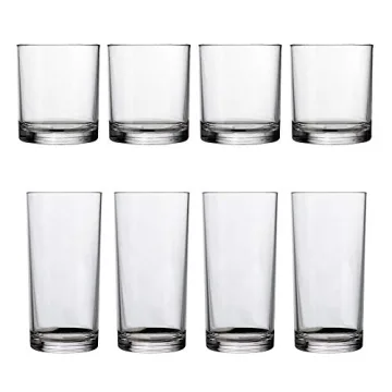 US Acrylic Classic Clear Plastic Reusable Drinking Glasses (Set of 8) 12oz Rocks & 16oz Water Cups | BPA-Free Tumblers, Made in USA | Top-Rack Dishwasher Safe