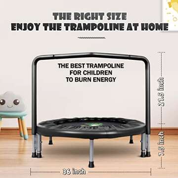 BCAN 36'' Mini Folding Ages 2 to 5 Toddler Trampoline with Handle for Kids, Two Ways to Assemble The Handle, Indoor/Garden Toddlers Trampoline with Super Safe Cover for Toddlers Black