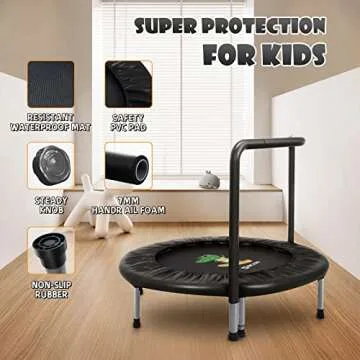 BCAN 36'' Mini Folding Ages 2 to 5 Toddler Trampoline with Handle for Kids, Two Ways to Assemble The Handle, Indoor/Garden Toddlers Trampoline with Super Safe Cover for Toddlers Black