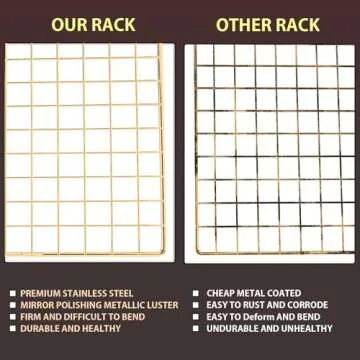 Cooling Rack for Baking, 2-Pack 16x10 Inches Baking Rack, Thick Wire Cookie Rack for Cooking, Roasting, Grilling, Drying, Oven Safe, Fits Half Sheet Pan, Gold