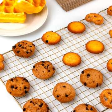 Cooling Rack for Baking, 2-Pack 16x10 Inches Baking Rack, Thick Wire Cookie Rack for Cooking, Roasting, Grilling, Drying, Oven Safe, Fits Half Sheet Pan, Gold