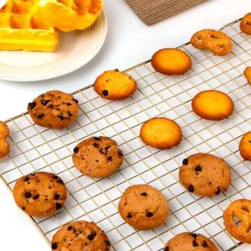 Cooling Rack for Baking, 2-Pack 16x10 Inches Baking Rack, Thick Wire Cookie Rack for Cooking, Roasting, Grilling, Drying, Oven Safe, Fits Half Sheet Pan, Gold