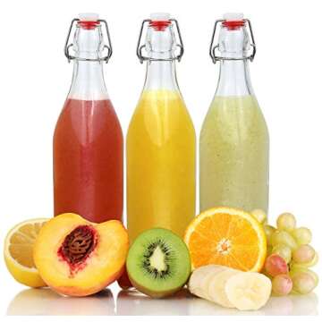 Estilo Swing Top Clear Glass Bottles,16oz Set of 4 Easy Cap Clear Bottles with Stoppers, Flip Top Glass Bottles to Store Home Brews, Oils, Vinaigrettes, Wines, Beer, Teas, Limoncello