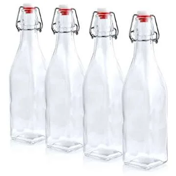 Estilo Swing Top Clear Glass Bottles,16oz Set of 4 Easy Cap Clear Bottles with Stoppers, Flip Top Glass Bottles to Store Home Brews, Oils, Vinaigrettes, Wines, Beer, Teas, Limoncello
