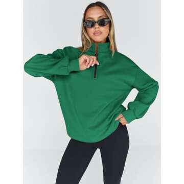 Trendy Queen Womens Oversized Sweatshirts Fall Fashion Hoodies Half Zip Pullover Long Sleeve Shirts Clothes Outfits Grass S