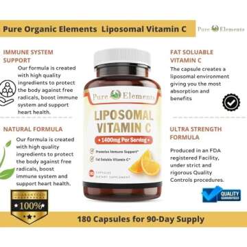 Pure Organic Elements - Liposomal Vitamin C Dietary Supplement, Capsules Non GMO, Soy Free, Gluten Free