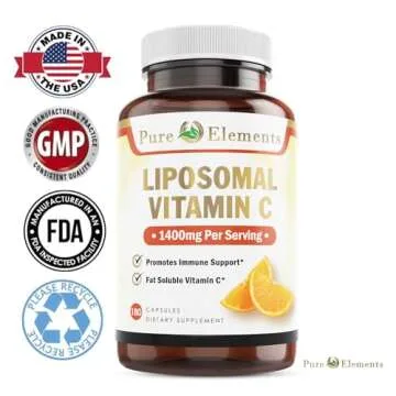 Pure Organic Elements - Liposomal Vitamin C Dietary Supplement, Capsules Non GMO, Soy Free, Gluten Free