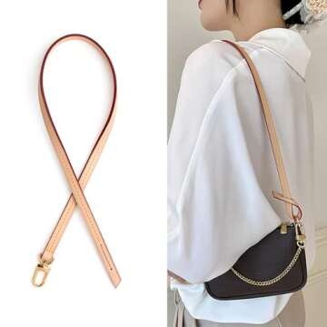 Jiesinlov Vachetta Leather Replacement Bags Strap Shoulder Strap for Multi Pochette Accessories (0.37Width Single Buckle 23.5Length)