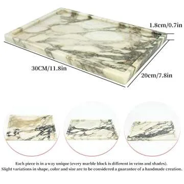 100% Natural Marble Serving Tray Luxury Calaccata Viola Marble Storage Tray for Home Decor Stone Tray for Bathroom/Kitchen/Vanity/Dresser,Plate Holder for Tissues, Candles, Towel