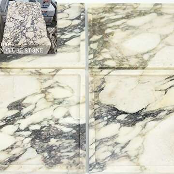 100% Natural Marble Serving Tray Luxury Calaccata Viola Marble Storage Tray for Home Decor Stone Tray for Bathroom/Kitchen/Vanity/Dresser,Plate Holder for Tissues, Candles, Towel