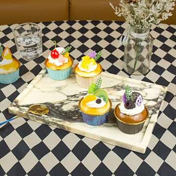 100% Natural Marble Serving Tray Luxury Calaccata Viola Marble Storage Tray for Home Decor Stone Tray for Bathroom/Kitchen/Vanity/Dresser,Plate Holder for Tissues, Candles, Towel