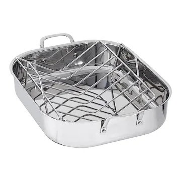 Amazon Basics Stainless Steel Rectangular Roasting Pan with V-Rack – Perfect for Turkey & Roasting