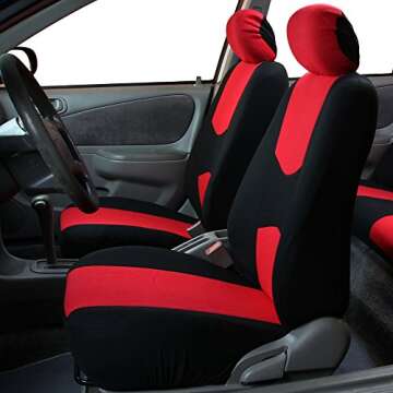 FH Group Bright Flat Cloth Full Set Automotive Seat Covers Front Set and Rear Solid Bench Red Black ...