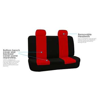 FH Group Bright Flat Cloth Full Set Automotive Seat Covers Front Set and Rear Solid Bench Red Black Seat Covers w. Gift Universal Fit Interior Accessories for Cars Trucks and SUVs