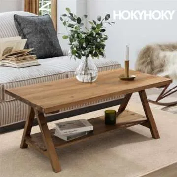 HOKYHOKY Solid Wood Rustic Coffee Table for Living Room