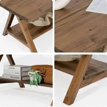 HOKYHOKY Solid Wood Rustic Coffee Table for Living Room