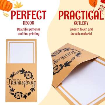 JOYIN 36 PCS Thanksgivng Turkey Cutlery Holders, Gold Foil Utensil Holders for Autumn Fall Party, Dinner Table Decor,Thanksgiving Party Favors,Thanksgiving Decorations,Thanksgiving Disposable Utensils