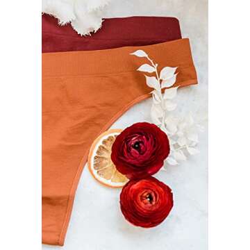 Kalon 6 Pack Women's Nylon Spandex Thong Underwear (Medium, Earth)