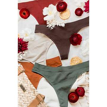 Kalon 6 Pack Women's Nylon Spandex Thong Underwear (Medium, Earth)
