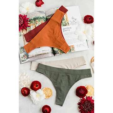 Kalon 6 Pack Women's Nylon Spandex Thong Underwear (Medium, Earth)