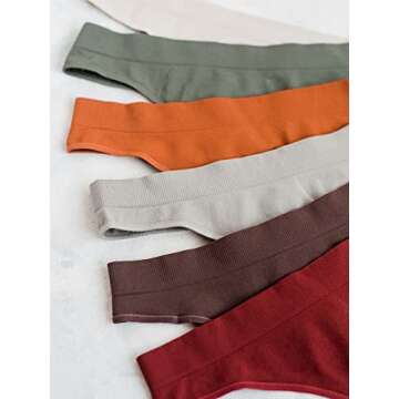 Kalon 6 Pack Women's Nylon Spandex Thong Underwear (Medium, Earth)