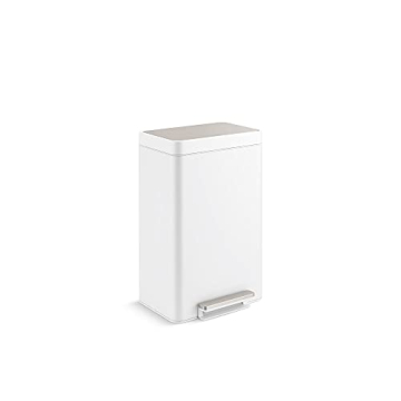 KOHLER 20940-STW 13 Gallon Kitchen Step Trash Can with Foot Pedal, Soft Close Lid, White Stainless S...