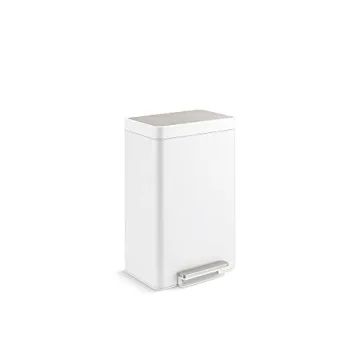 KOHLER 20940-STW 13 Gallon Kitchen Step Trash Can with Foot Pedal, Soft Close Lid, White Stainless S...