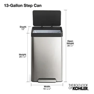KOHLER 13 Gallon Kitchen Step Trash Can with Soft Close