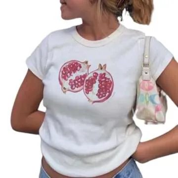 Trendy Y2k Baby Tee Bow Print Graphic Crop Top