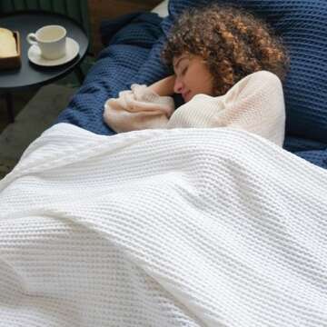 PHF 100% Cotton Waffle Weave Throw Blanket 50" x 60" - Lightweight Cozy Washed Soft Breathable Throw...