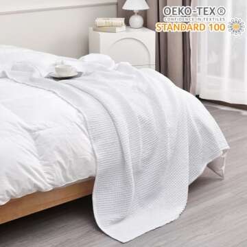 PHF 100% Cotton Waffle Weave Throw Blanket 50" x 60" - Lightweight Cozy Washed Soft Breathable Throw for Adults and Kids - Great Layer for Couch Bed Sofa-Elegant Home Decoration Gift - White