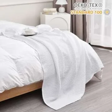 PHF 100% Cotton Waffle Weave Throw Blanket 50" x 60" - Lightweight Cozy Washed Soft Breathable Throw for Adults and Kids - Great Layer for Couch Bed Sofa-Elegant Home Decoration Gift - White