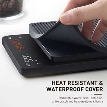 BAGAIL BASICS Coffee Scale with Timer, 0.1g High Precision Kitchen Scale, Pour Over Coffee Scale, Drip Espresso Scale with Auto Tare, Touch Sensor and Silicone Cover - 6.6 lbs/3 kg