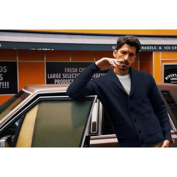 PJ PAUL JONES Men Sweaters Casual Long Sleeve Cardigan Sweaters Textured Cardigans with Pockets Dark Blue