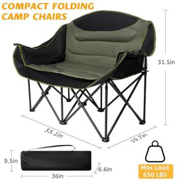 UBALANCE Double Camping Chair - Oversized Two Person Camp Chair with 650 lb. Load Capacity - Army Gr...