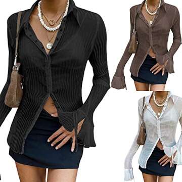 Women's Y2k Button Down T-Shirt Blouses for Casual Fun